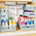 Under Sink Organizer, 3-Tier Thickened Metal Pull out Cabinet Organizer Shelf, Height Adjustable Slide out Storage Drawer Rack for Kitchen Bathroom Pantry Laundry Home, 2-Pack, LightBlue | 35% Extra Storage Capacity, Carbon Steel, Hold Up 55lbs, Suctio... by HERJOY