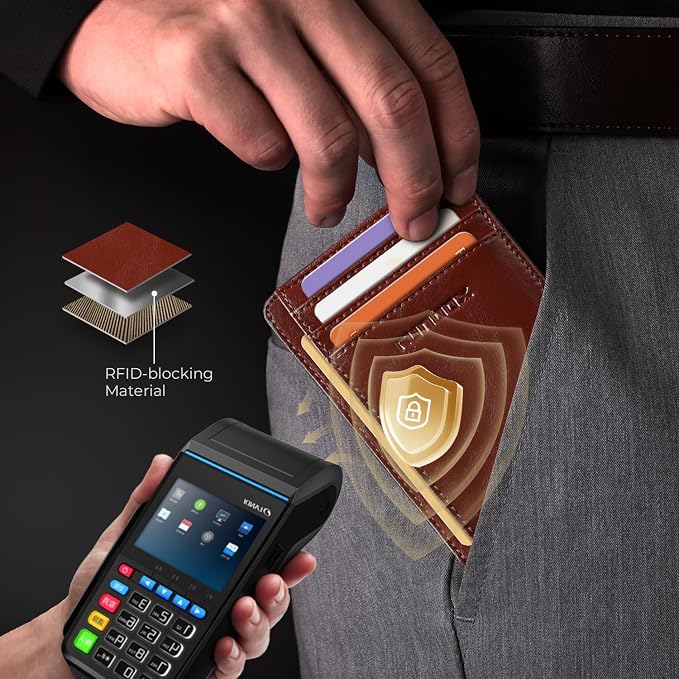 RUNBOX Slim Wallet for Men and Women, RFID Blocking Leather Card Holder | Minimalist 8-slot design fits IDs and credit cards in a thin profile for front pockets, purses, pants and travel - Image 4