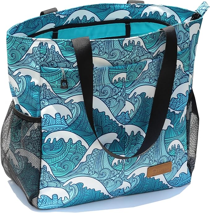 ESVAN Original Floral Tote Bag Large Shoulder Bag with Multi Pockets for Gym Travel Beach Daily Bags by ESVAN