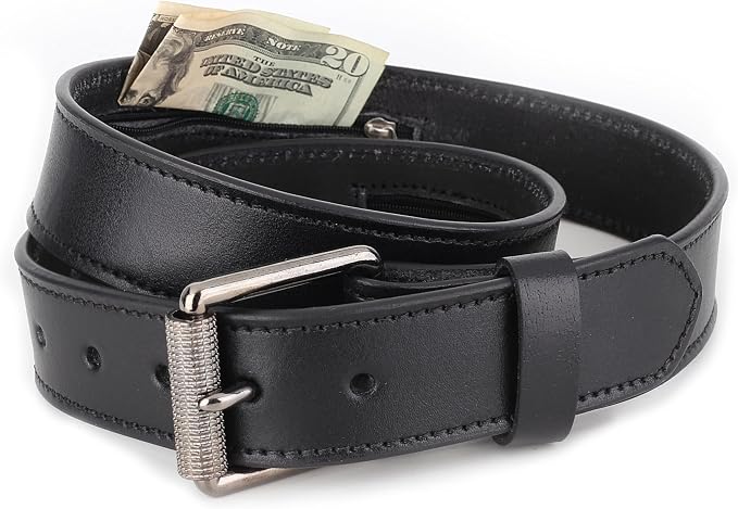 F&L CLASSIC Men’s Money Full Grain leather Belt, Hidden zipper Pocket, by FLCLASSIC