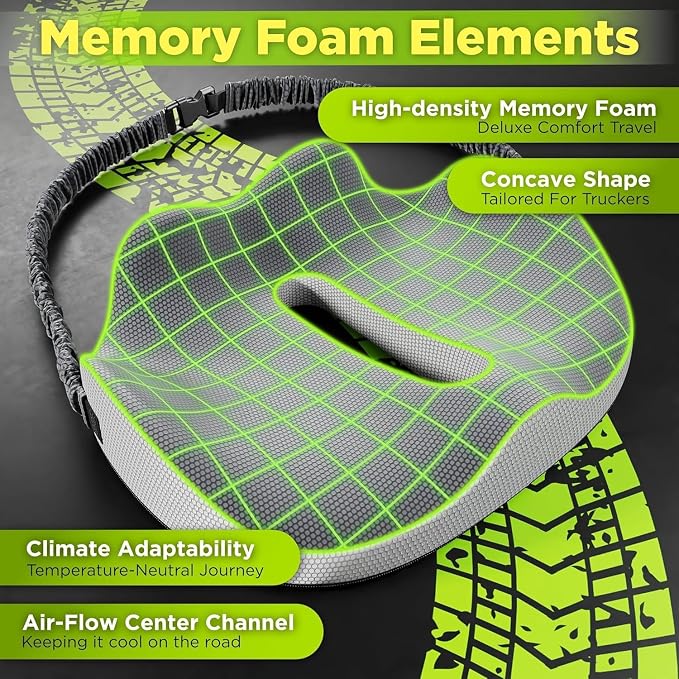 Truck Seat Cushion for Truck Driver Seat Cushion – Upgraded Back Support, Thick and Firm Memory Foam, Pain Relief for Hours of Driving, Maximum Tush Comfort and Trucker Approved - Image 2