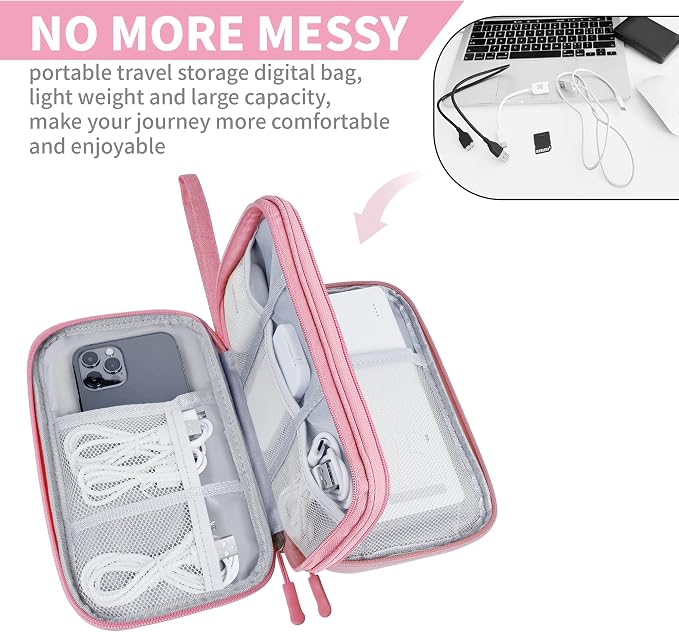 Lcsmaokin Electronics Organizer Travel Case,Electronic Accessories Storage Bag,Portable Waterproof Cable Organizer Bag,Travel Cord Organizer Bag for Small Charging Cord Storage,Cables,SD Card-Pink - Image 3