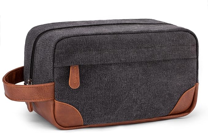 Vorspack Canvas Travel Toiletry Bag for Men, Medium, Dark Grey | Water-Resistant Travel Bag for Toiletries, Large Capacity, Organized Compartment, Suitable for Shaving, Grooming, Accessories by Vorspack