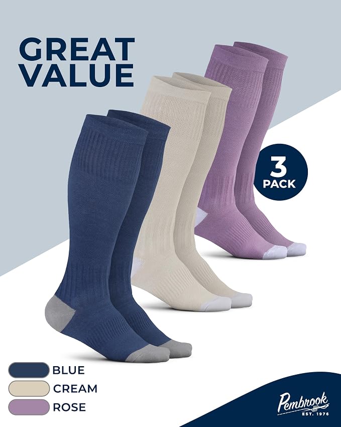 Pembrook® Light Compression Socks for Women - 3 Pairs | 8-15 mmHg Cotton Compression Socks for Pregnancy, Knee High Comfort - Image 6
