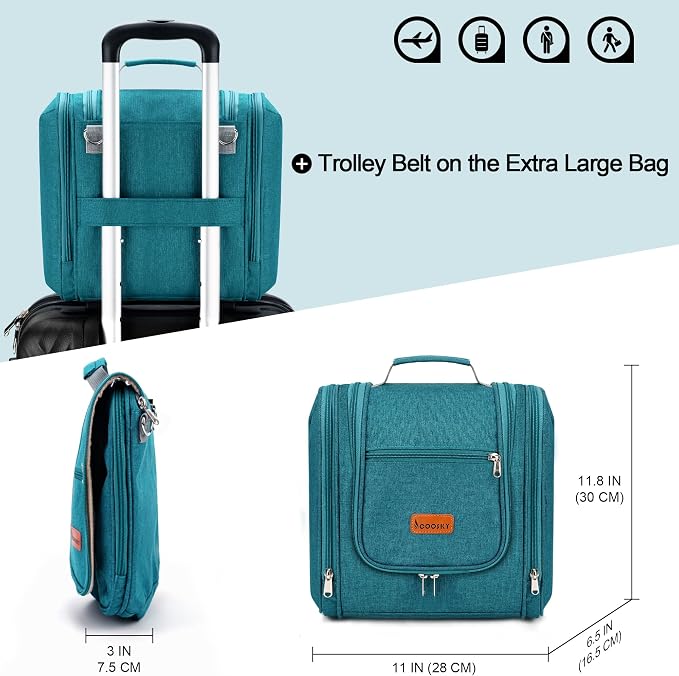Travel Hanging Toiletry Bag for Women and Men, 6 Organizer Compartments, Holds Full Size Bottles, Extra Large Cosmetic Accessories, Makeup essentials, Bathroom Water-resistant Toiletries Bag, Blue - Image 7