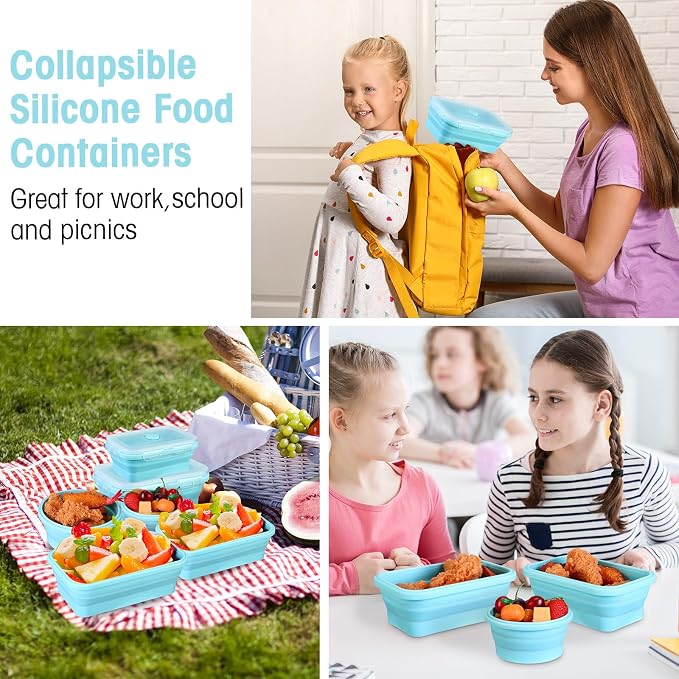 Yaomiao 16 Pack Collapsible Food Storage Container with Lid,Blue | Silicone Bowls with Air Vent, Foldable Rectangle Round Bowl ,For Rv Camping Meal Prep Organizing, Microwave Freezer Safe - Image 7
