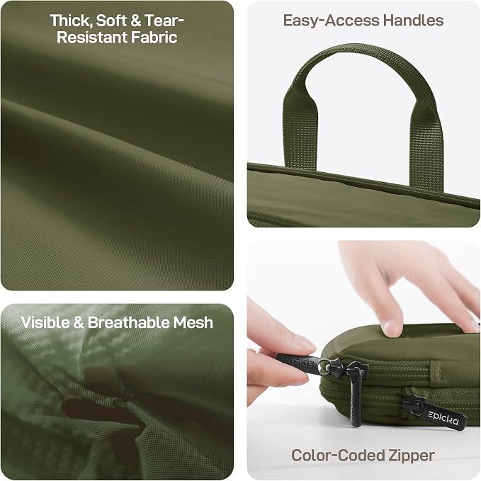 EPICKA TripCozy Compression Packing Cubes, 4 Set, Olive Green | Durable Expandable Travel Organizer Bags with Mesh Tops for Space-Saving Storage of Clothes & Accessories in Luggage - Image 6