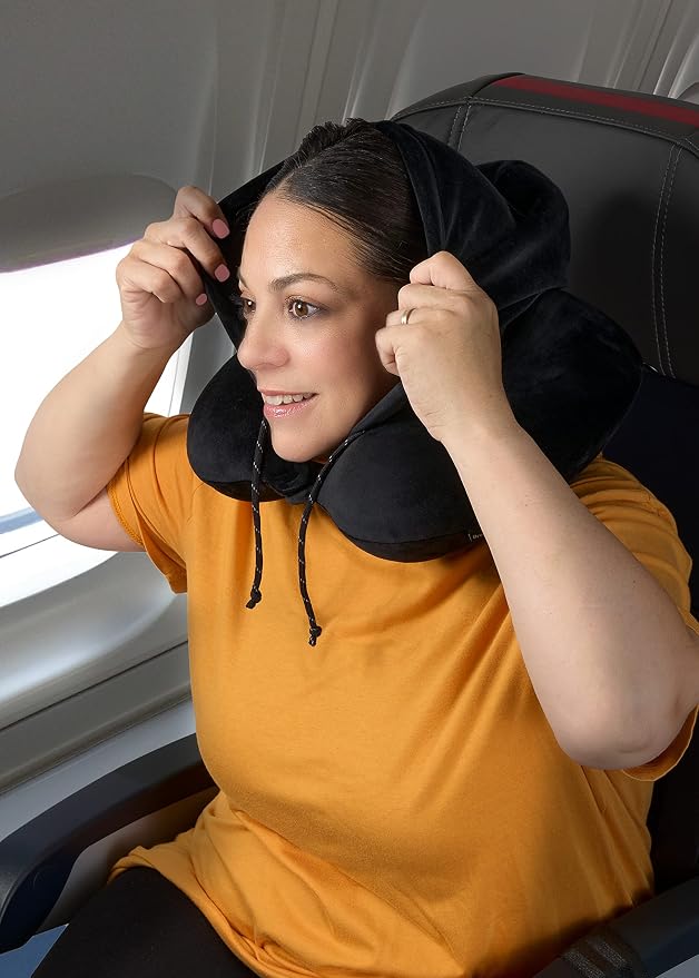 Brookstone Travel Pillow U-Shaped Memory Foam Hooded Pillow with Snap | Attached Hood Blocks Light for Deeper Sleep on Flights, Soft Cushioning Contours to Your Head, Closure Clips to Any Bag - Image 4