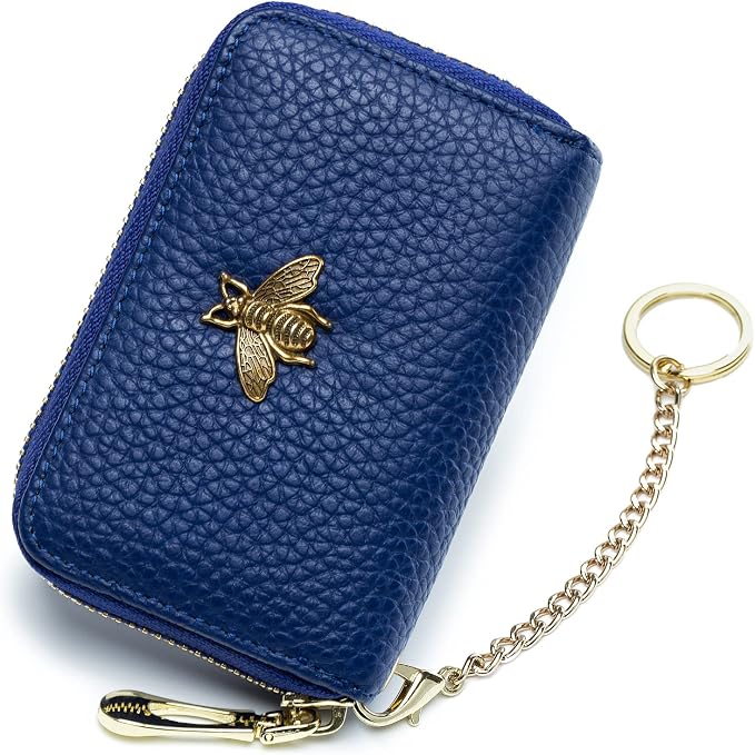imeetu RFID Credit Card Holder, Small Card Wallet Women, Leather Card Case | Genuine Leather Women's Card & id Cases, Change Coin Purse with Zipper Keychain id Window, 20 Colors & 3 Styles, Daily, Gifts by imeetu