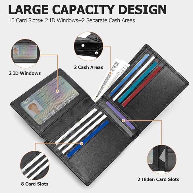 Sigtrenx Leather Wallets for Men, Genuine Leather Mens Wallets Bifold Rfid Blocking with 2 ID Windows - Image 3