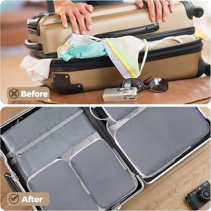 LANSKLBD 6/8 Set Packing Cubes for Suitcases Travel Luggage Packing Organizers,Travel Accessories Essentials Luggage Organizer with Shoe/Tioletry/Laundry Bag (Grey, 4 set) - Image 6