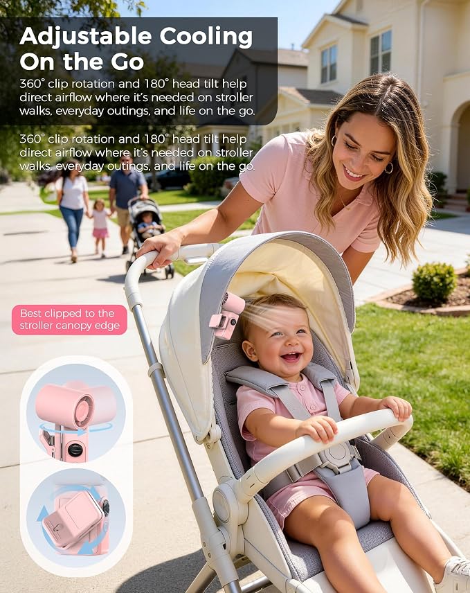 Hotsales Clip-On Portable Fan for Strollers, Handheld Turbo Fan for Travel | Small But Mighty Mini Fan, Detachable 360° Rotating Clip, LED Display, Rechargeable, Summer Outings, Gifts For Women And Men - Image 4