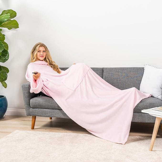 PAVILIA Blanket with Sleeves for Adult Women Men, Soft Warm Wearable Blanket Fleece Wrap Throw, Robe Blanket Gift - Image 4