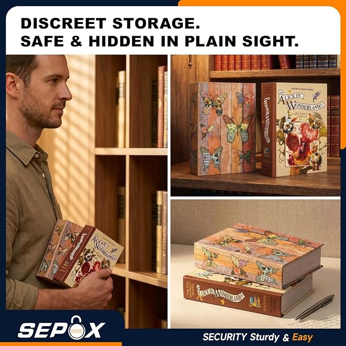 SEPOX® 2-Piece Wonderland Book Safe Real Paper Cover with Combination Lock | For Dorm Home Travel. Book Look Secret Safe Box. Hides Cash Valuables in Plain Sight. Discreet Storage with Combo Steel Box - Image 7