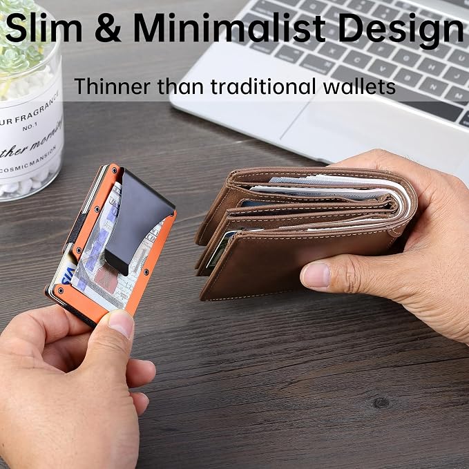 Minimalist Wallet for Men, Slim Metal RFID Blocking Wallet Credit Card Holder Money Clip & Cash Strap, Scratch-Resistant Holds 15 Cards,Ideal Gift for Men | Matt Orange - Image 4