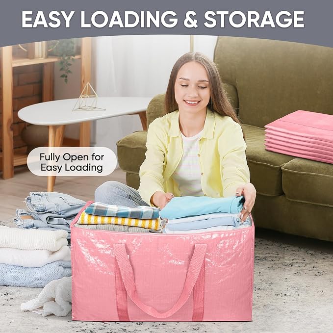TICONN 4 Pack Extra Large Moving Bags Heavy Duty with Zippers & Carrying Handles, Durable Storage Bags Moving Boxes for Closet Organizers and Storage (4 Pack, Coral) - Image 7