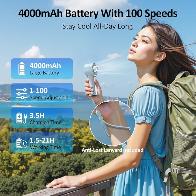 Handheld Fan with Ice Cooler, Mini Portable Fan Rechargeable, 18Hrs Cooling, 0-100 Adjustable Speed, Small Yet Powerful, Personal Hand Fans for Travel, Beach, Outdoor, Makeup, Gifts for Women - Image 4