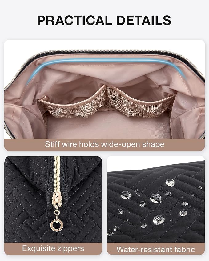BAGSMART Travel Makeup Bag, Cosmetic Bag Make Up Organizer Case,Large Wide-open Pouch for Women Purse for Toiletries Accessories Brushes Black - Image 6