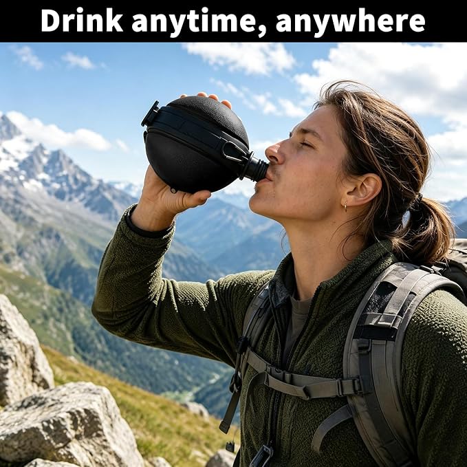 Premium Collapsible Water Bottle for Travel - 580ML Foldable & Portable with Compass/Hook, Food Grade Material - Ideal for Hiking, Camping (Black) - Image 6