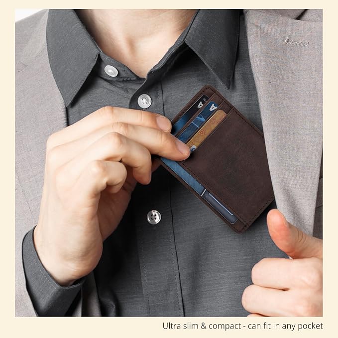 Leather Slim RFID Blocking Front Pocket Minimalist Wallet, Dark Brown - Image 6