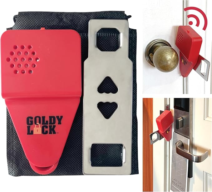 Goldy Lock Portable Alarm and Hotel Door Lock for Home & Travel Security. Door Safety Lock from the Inside of Home, Apartments, Hotel Rooms, College Dorms, and Rentals. | Safety, Portable Privacy Protection & Reinforcement Device for Traveling, Hotels,... by GoldyLock