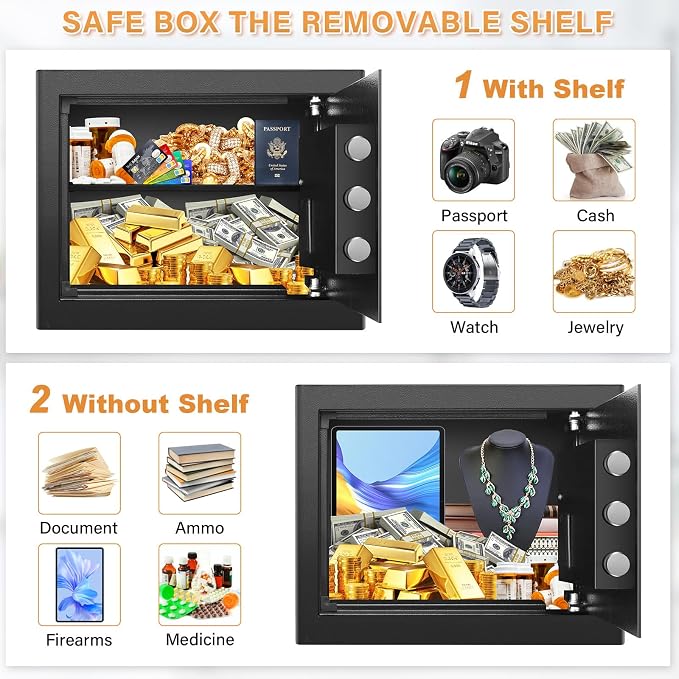 Small Safe for Home, Mini Safe Box for College Dorm Room | 9.8''Dx13.8''Wx9.8''H, Alarm System, LED Light, Wall/Floor Mountable Hidden Safes for Cash, Jewelry, Medicine - Image 5