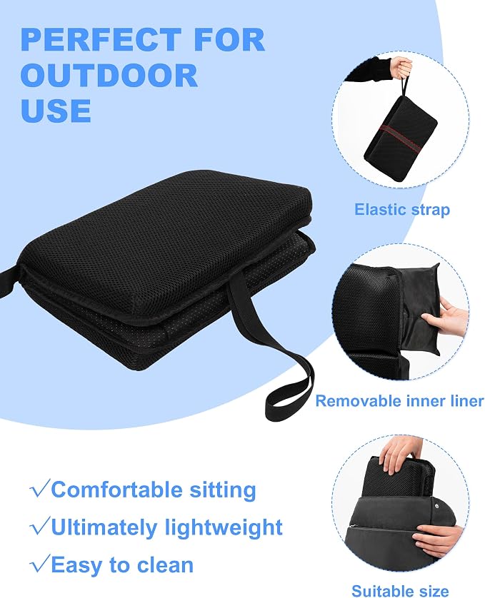 FASTMOMENT Portable Airplane Seat Cushion Foldable Seat Cushion for Travel | Thickened Cushion, Carrying Handle, Breathable Fabric, Washable Mesh Cover, Anti-Slip bottom, Lightweight for Flight Bleacher - Image 5