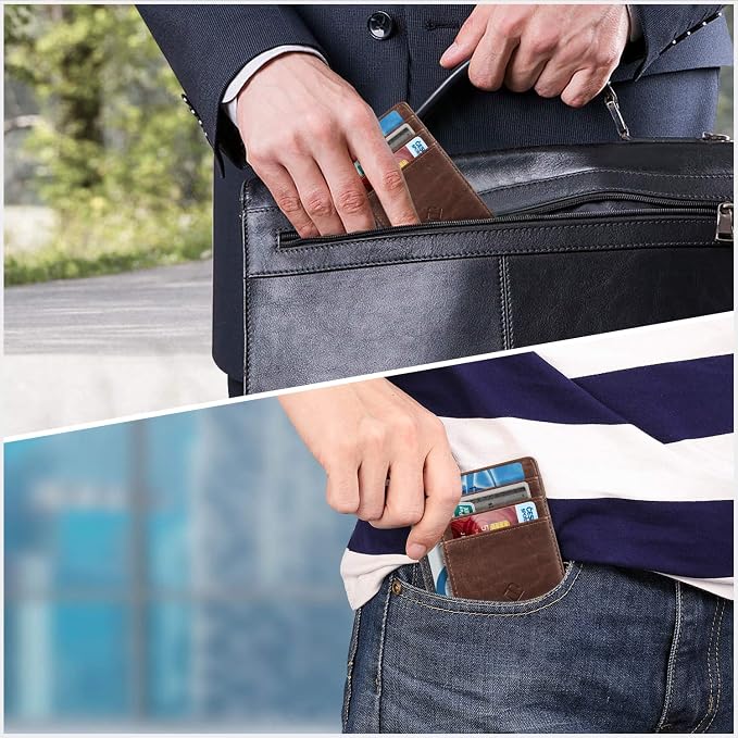 FINTIE Slim Front Pocket Wallet, RFID Blocking Credit Card Holder | Minimalist Card Cases with ID Window for Men Women, Brown - Image 5