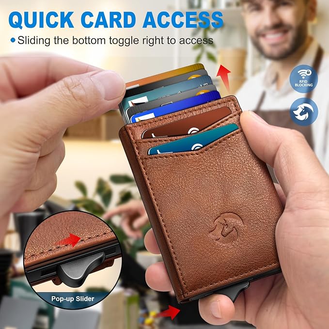 Wallet for Men, Slim Pop Up Card Holder with RFID Blocking, Minimalist Bifold Wallet with 10 Card Slots, 2 ID Window and Money Clip, Metal Flip Case with Magnetic Closure, Gift Box - Image 4
