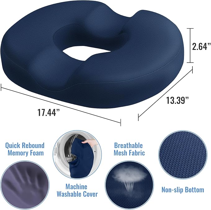 CloudBliss Donut Pillow Stadium Seat Cushion for Tailbone Pain Relief and Hemorrhoids, Memory Foam Seat Chair Cushion, Portable Seat Cushions for Bleachers, Car, Home & Office - Image 2