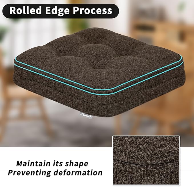 GOFORIT Chair Cushions,Tufted Shredded Memory Foam Chair Pads, Non-Slip Seat Cushions with Removable Cover,16'' x 16'', Brown - Image 5