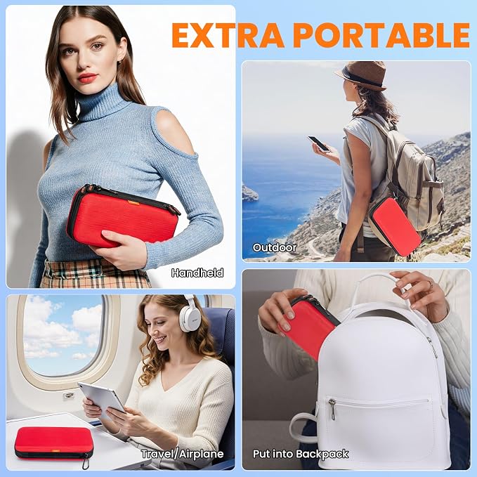 Red Double-Layer Hard Carrying Case, Electronics Organizer Travel Pouch | Multi-Pocket Zipper Tech Bag for Charger, Power Bank, Phone, USB Flash Drive, Cord, Cable - Image 6