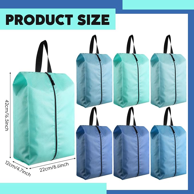 6 Pcs Travel Shoe Bags with Zipper Nylon Portable Waterproof Suitcase Shoe Organizer Packing for Golf(L,Blue) - Image 2