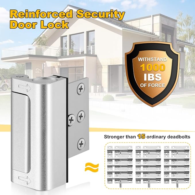 2 Pack Home Security Door Lock, Reinforcement Lock for Kids Safety, Silver | Withstands 1000 lbs of Impact, Door Lock for Front Door, Defender Door Locks Latch, Inside Door Lock, For Door Security - Image 2