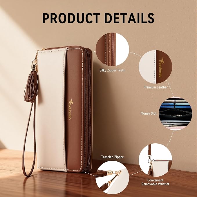 Travelambo Wristlet Wallet Women RFID Bifold Large Capacity Clutch Purse | Tassel, Zipper Coin Pocket, Card Holder Wallet, Gifts for Women - Image 6