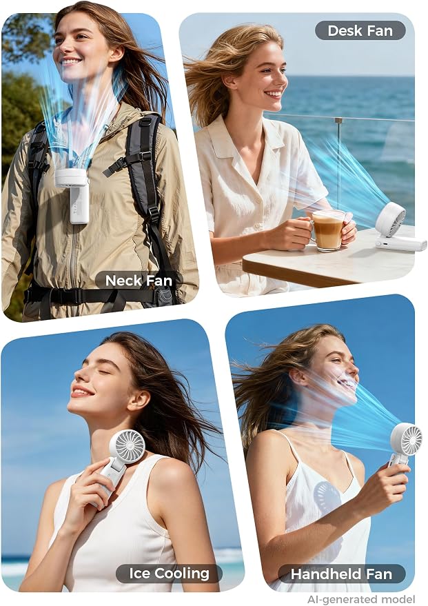 Aecooly Mighty Portable Handheld Fan with Cooling Plate | 20H Max Cooling | 3 Flexible Modes | 5 Speeds Wind | Battery Level Display | Mini Personal Battery Powered, Gifts for Women, Travel-White - Image 6