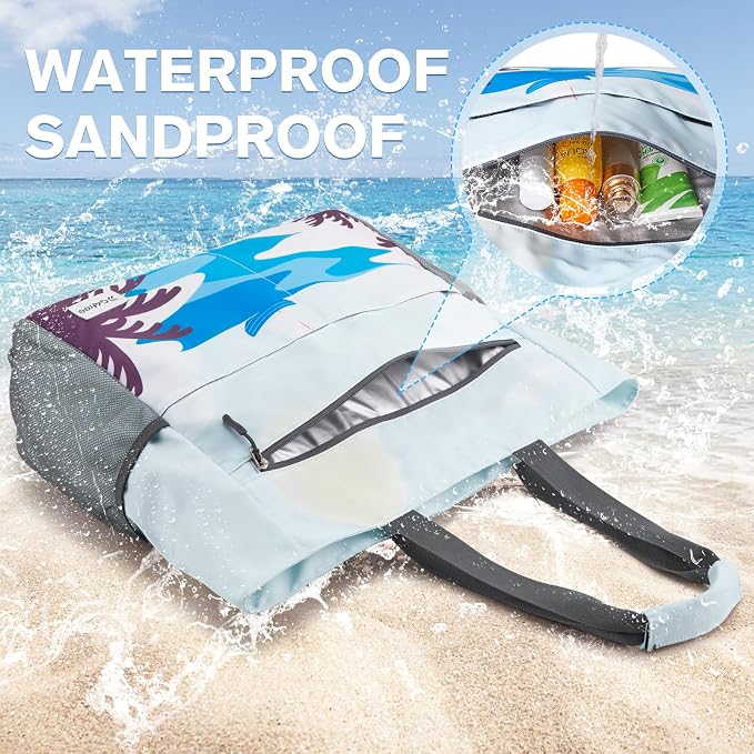 G4Free Beach Bag, Waterproof Sandproof Beach Tote Bag, Large Capacity Foldable for Women - Image 3