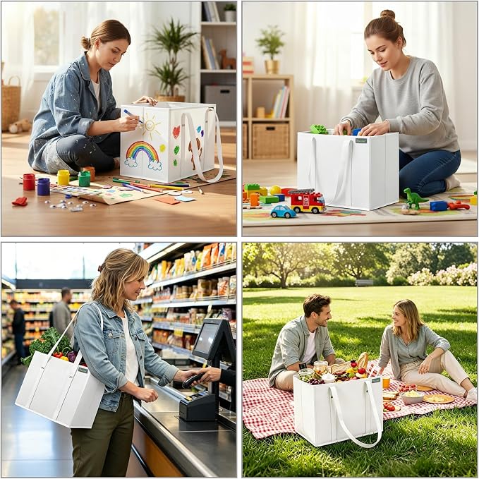 BALEINE 1PK Reusable Grocery Bags, Heavy Duty Shopping Tote Bag | 12'' Long Handles, Reinforced Bottom Keeps Upright, Fold Flat Storage, Water-Resistant Shopping Bag, Multiple Color Options - Image 7