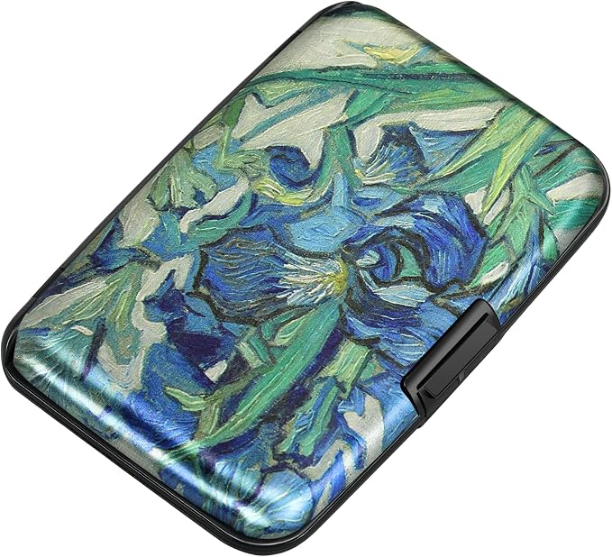 Mini RFID Aluminum Wallet Credit Cards Holder Business Card Case Metal ID Case for Men Women(Iris Flower 1#) by ELFISH