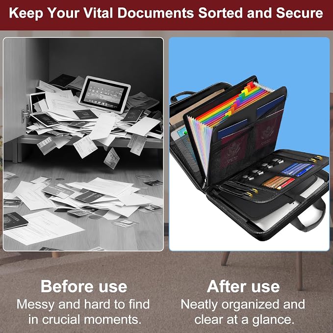Fireproof Document Organizer with Lock for Important Documents, File | 13-Pocket Accordion Folder, Fire & Water-Resistant, Portable Home Office Travel Safe Box Storage for Laptop, Hard-Shell Case - Image 9