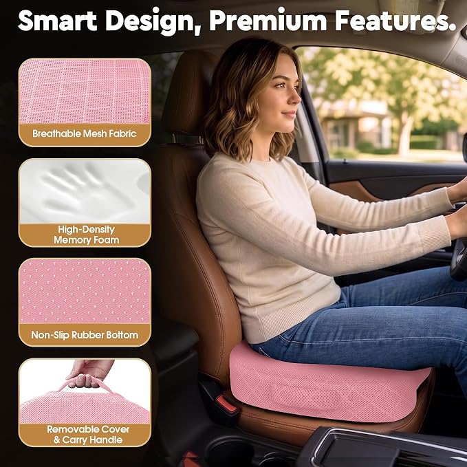 Seat Cushion, Memory Foam Office Chair Cushion - Pink, XXX-Large | for Car Seat, Airplane, Desk Chair - Sciatica & Hip & Coccyx Pain Relief Cushion for Long Sitting Office Workers, Car Drivers - Image 6