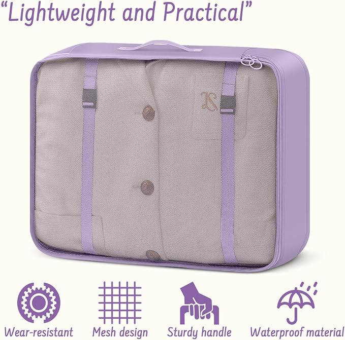 9 Set Packing Cubes for Travel Essentials - Lightweight Carry-On Luggage Organizer Bags with Shoe, Clothes & Laundry Bags for Airplane, Family & Business Travel, Light purple - Image 5