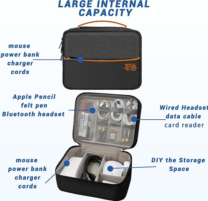 Electronics Organizer,Travel Cord Organizer Pouch,Cable Organizer Bags | Waterproof Electronic Accessories Storage Case for Cables, Cords, Charger, Phone (Double Layer-Black) - Image 5