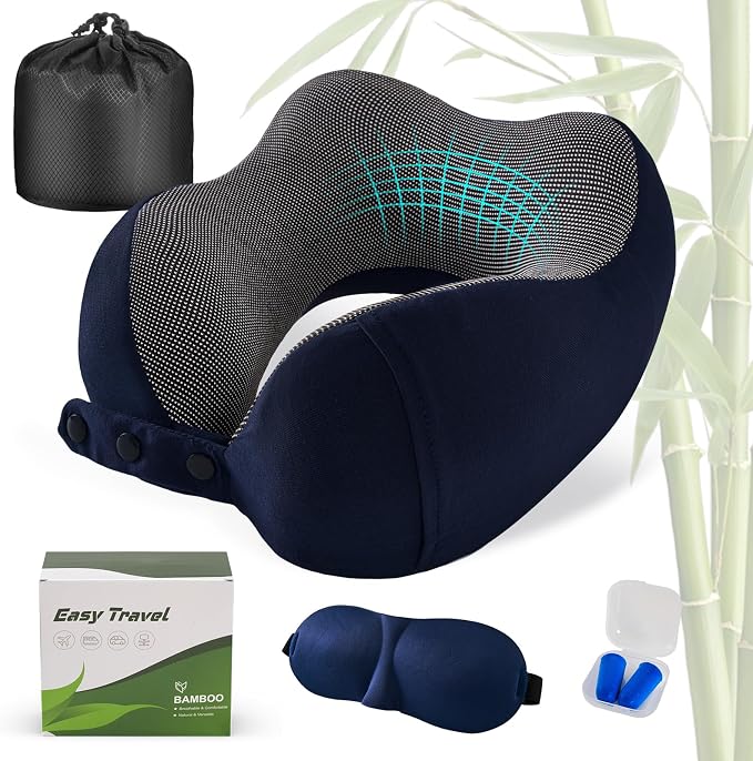 Cirorld Neck Pillow for Traveling, Travel Pillows for Airplanes,100% Pure Memory Foam Travel Neck Pillow, Adjustable Flight Pillow, Portable Plane Accessories with Eye Mask, Earplugs, Carry Bag by CIRORLD