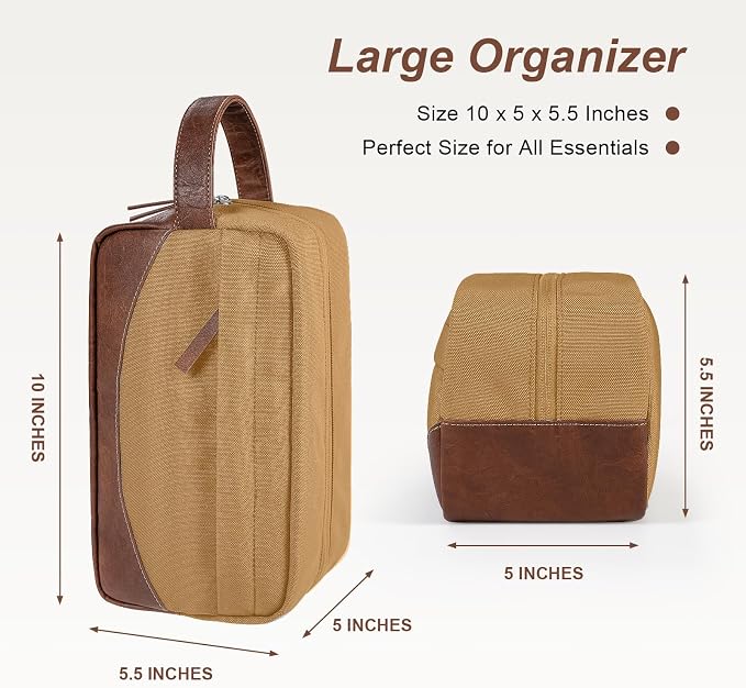 Travel Toiletry Bag for Men, Hanging Toiletry Organizer, Water Resistant Shaving Kit with Large Capacity for Travel Accessories (Brown, Medium) - Image 3