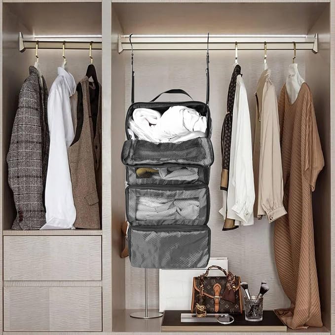 Olosar Suitcase Organizer, Travel Luggage Organizer Portable Hanging Travel Shelves Collapsible Hanging Packing Cubes for Carry on Suitcase - Image 7