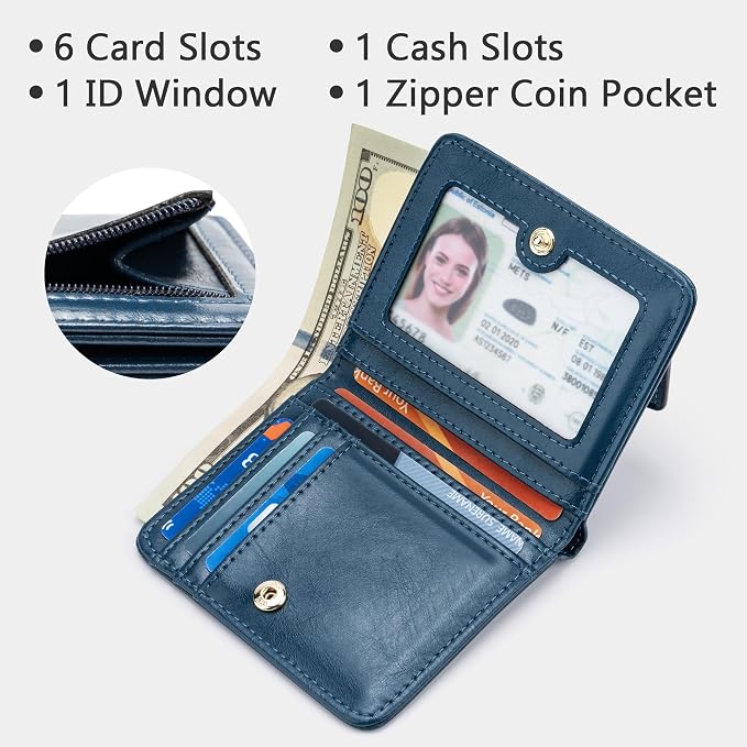 Gostwo Small Wallet for Women, Slim Bifold Credit Card Holder, Compact RFID Blocking Cash Wallet, Billfolds Thin Leather Zipper Pocket, Mini Wallet Gift for Ladies Teen Girls Travel with ID Window - Image 3