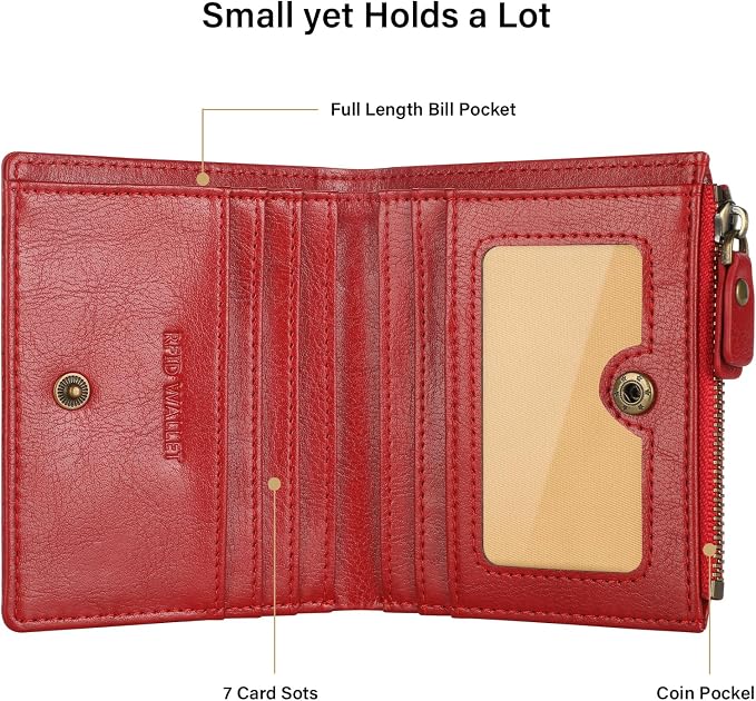 Ultra Thin Small Compact Leather Womens Girls Wallets RFID Blocking Credit Card Holder for Women - Image 4