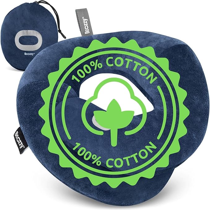 BCOZZY Organic Cotton Double Support Neck Pillow for Travel - 3 Ergonomic Positions for Head, Neck, and Chin Comfort - Ideal for Sleeping Upright on Flights, Cars, and at Home – Large, Navy - Image 2