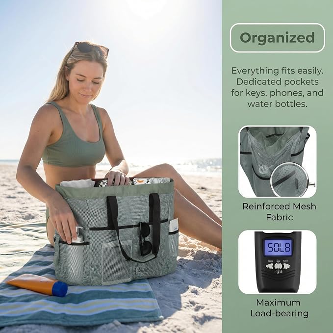 Mesh Beach Bag tote for women men cruise travel essentials swim pool towel bag for family vacation foldable must haves | foldable - Image 4